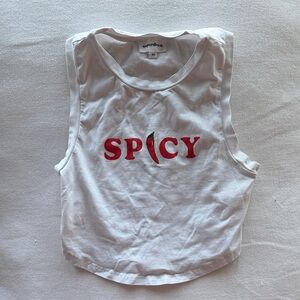 Superdown White Muscle Tee with Red 'Spicy' Graphic